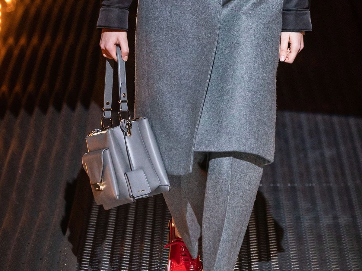 Reference image illustrating Prada Fall 2019 Runway Bags: A Return to Structured Top Handle Silhouettes