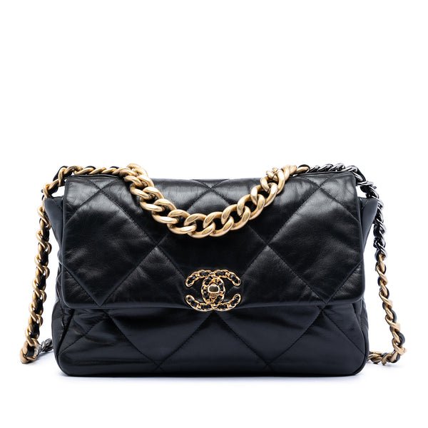 Reference image illustrating Chanel 19 Flap Bag Quilted Goatskin Large: A Modern Icon in Luxury Handbags