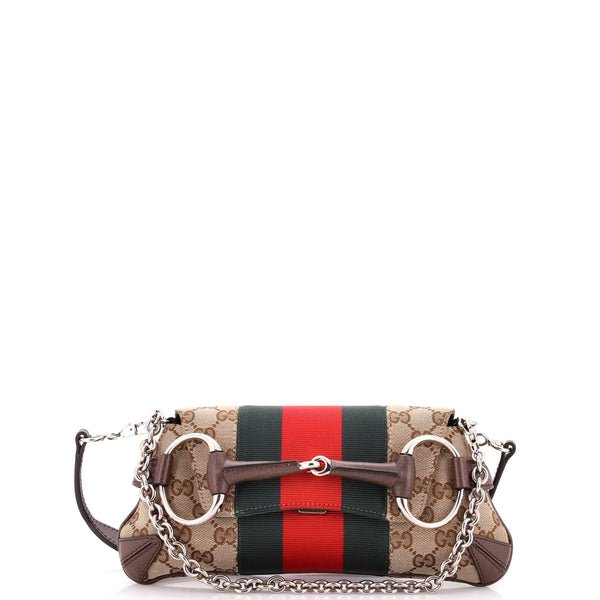 Reference image illustrating Gucci Horsebit NM Web Chain Clutch GG Canvas Small: A Buyer’s Guide