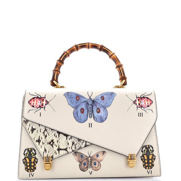 Reference image illustrating Gucci Ottilia Top Handle Bag Painted Leather with Snakeskin Medium: A Collector’s Guide